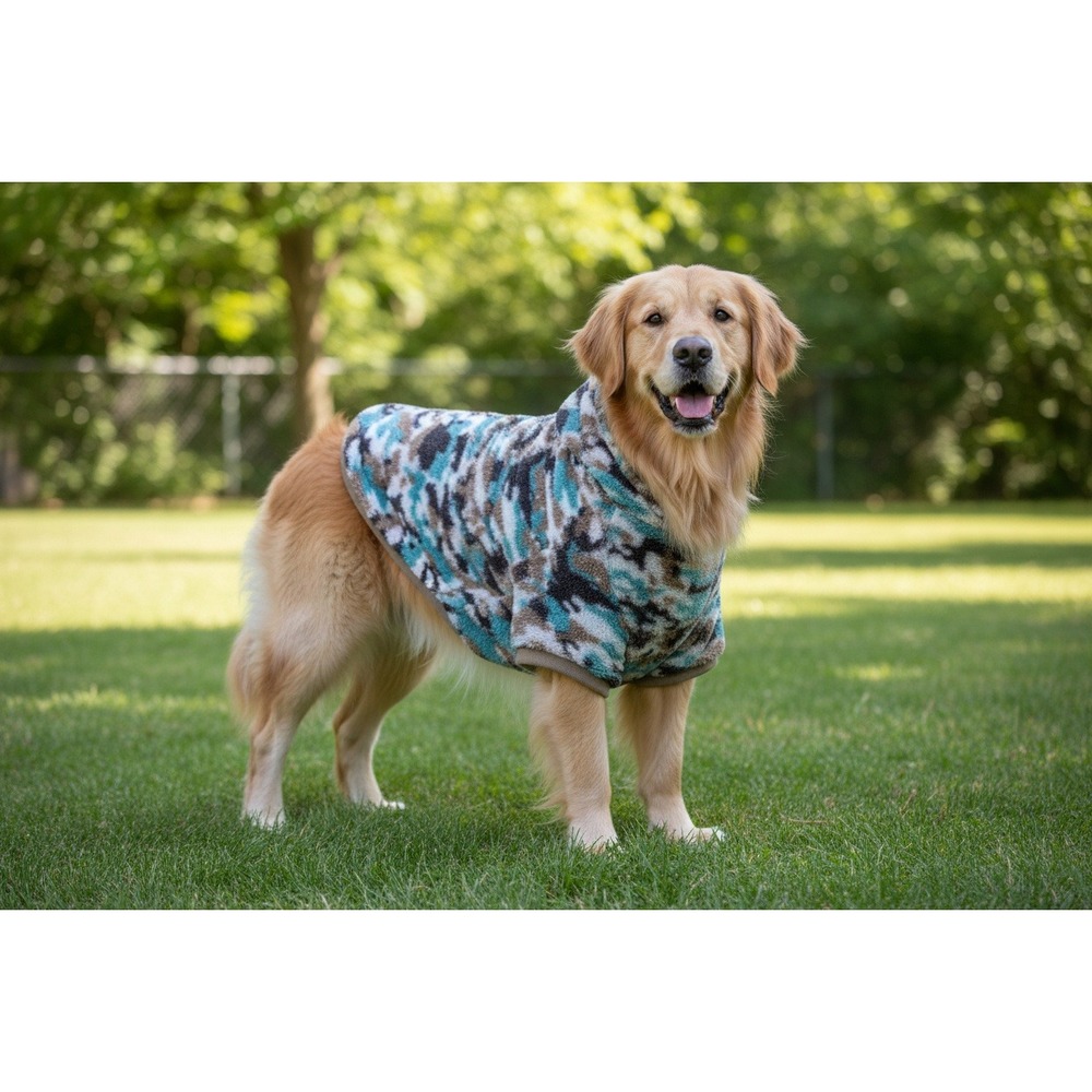 Dog Hoodie Grayson Pup Dog Fleece Camo Hoodie Teal‎ Brown Size Large